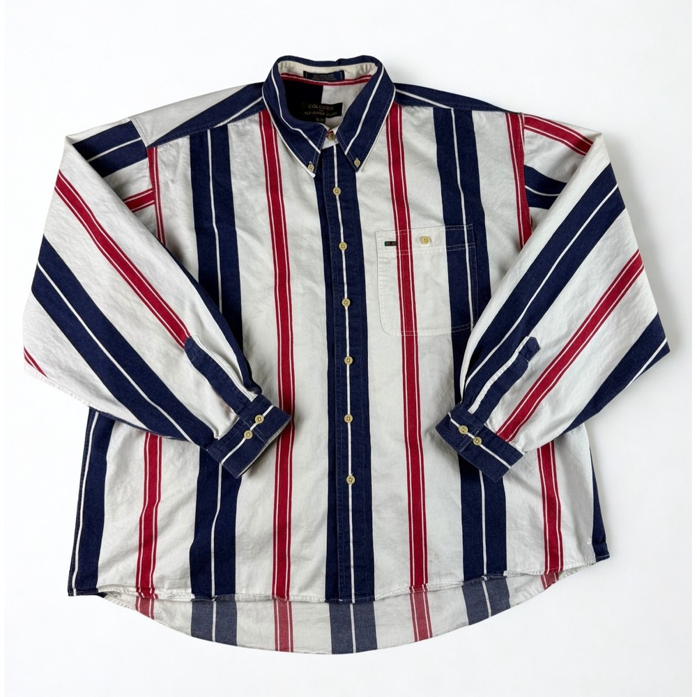Vintage Colours by Alexander‎ Julian Shirt Mens XL Red Blue Stripe Button Down